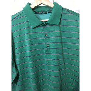 Bobby Jones Men’s Sz L Polo Shirt Green Stripe Cotton Valero Benefit Embroidered